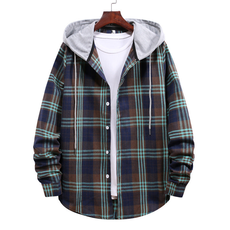 Plaid Hoodie Shirt Men's Autumn Hooded Jacket