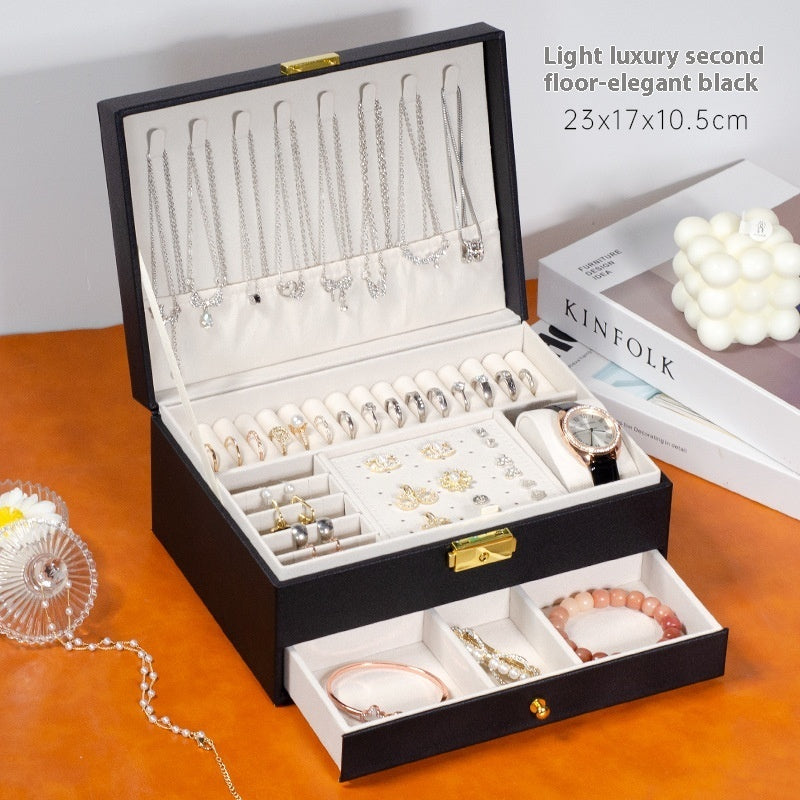 Multi-Layer Lockable Jewelry Organizer High-grade Exquisite Necklace Earrings Gold Jewelry Box