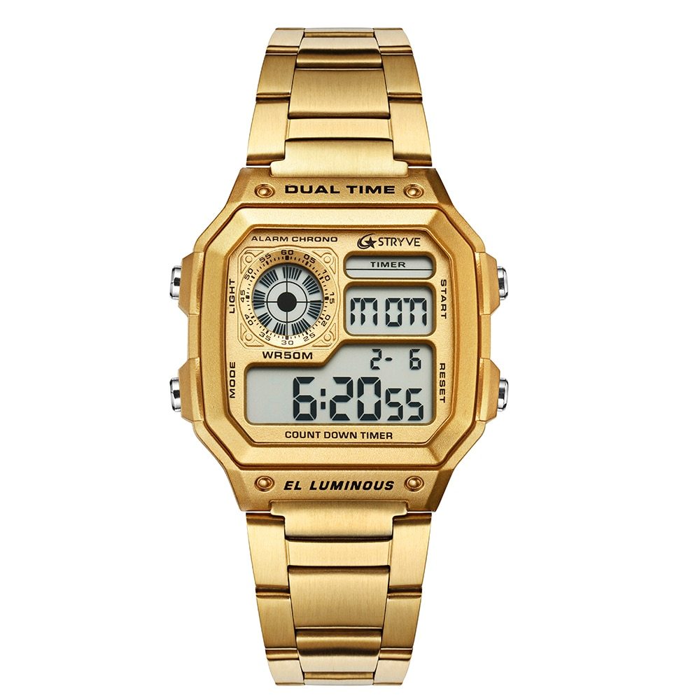 Square Fashion Digital Led Count Down Clock Sports Waterproof Men Luxury Stainless Steel Watch