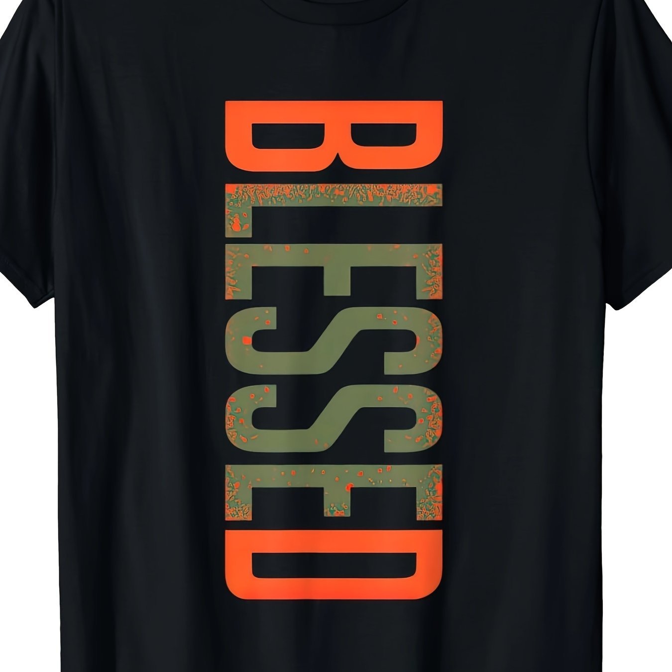 Blessing Olive Army Sun Orange T-shirt Men's Plus Size Casual Crew Neck T-Shirt - Geometric-Pattern, Smooth Cotton Knit Fabric, Medium Stretch - Short Sleeve Tee for Leisure & Everyday Wear | Breathable Comfort Fit | Machine Washable