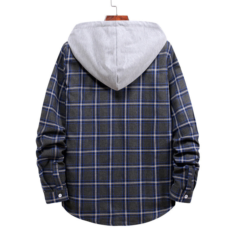 Plaid Hoodie Shirt Men's Autumn Hooded Jacket