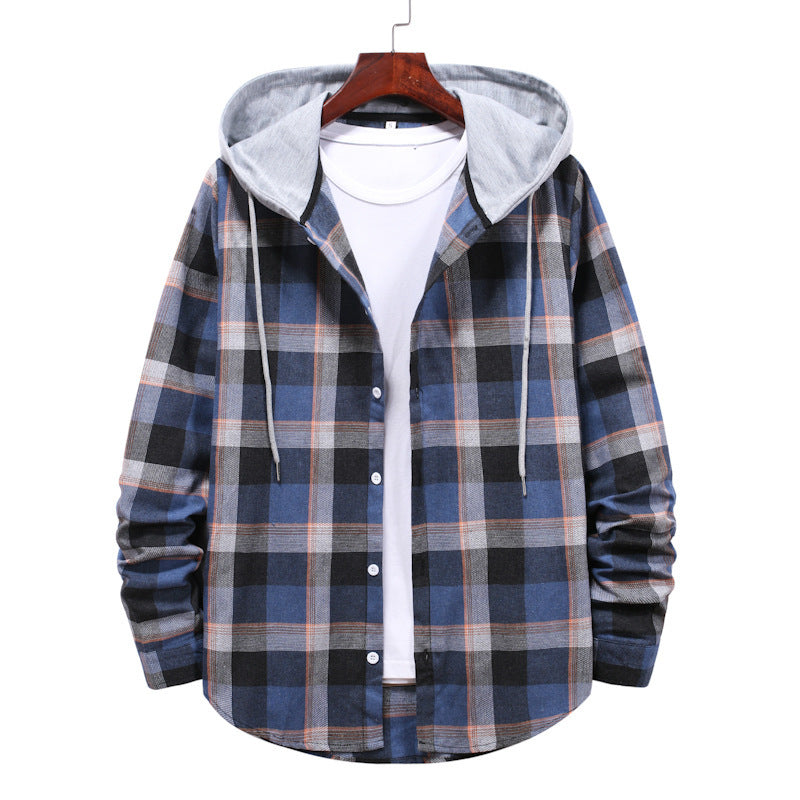 Plaid Hoodie Shirt Men's Autumn Hooded Jacket