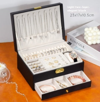 Multi-Layer Lockable Jewelry Organizer High-grade Exquisite Necklace Earrings Gold Jewelry Box