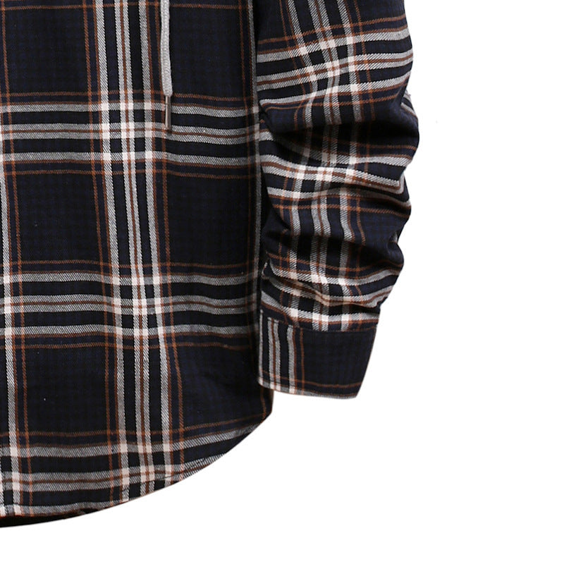 Plaid Hoodie Shirt Men's Autumn Hooded Jacket