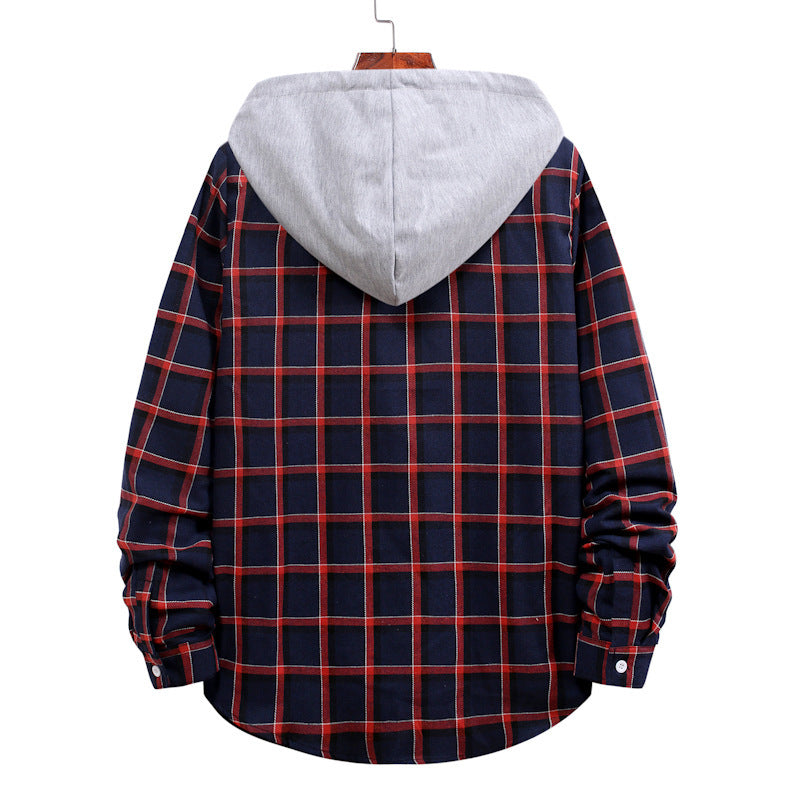 Plaid Hoodie Shirt Men's Autumn Hooded Jacket