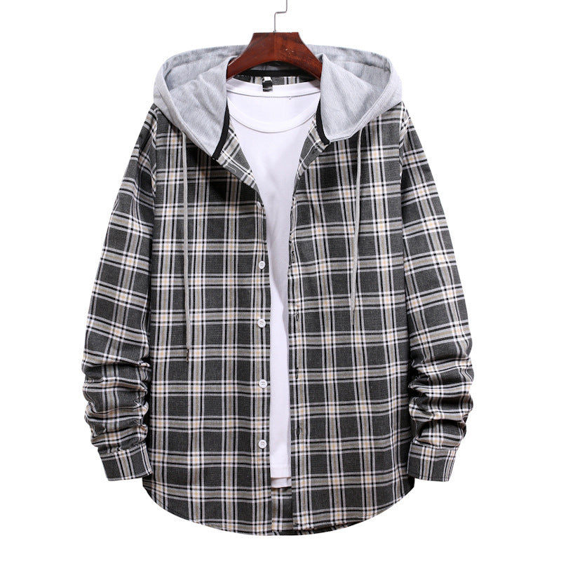 Plaid Hoodie Shirt Men's Autumn Hooded Jacket