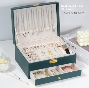 Multi-Layer Lockable Jewelry Organizer High-grade Exquisite Necklace Earrings Gold Jewelry Box