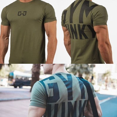 Wheat XLR muscle fitness brothers sports leisure men's T-shirt printed cotton short sleeved slim quick dry shirt
