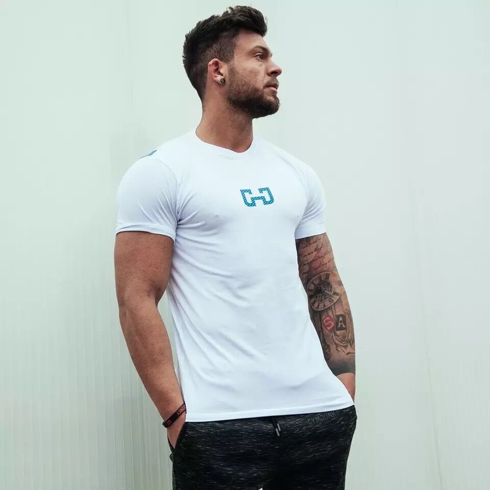 Wheat XLR muscle fitness brothers sports leisure men's T-shirt printed cotton short sleeved slim quick dry shirt