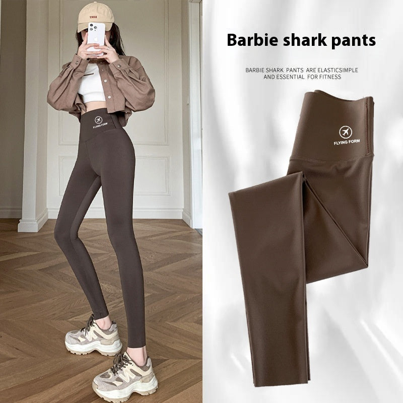 Women Autumn Winter Skinny Shark Pants Thickened Trousers Winter Fashion High Waisted Sweatpants