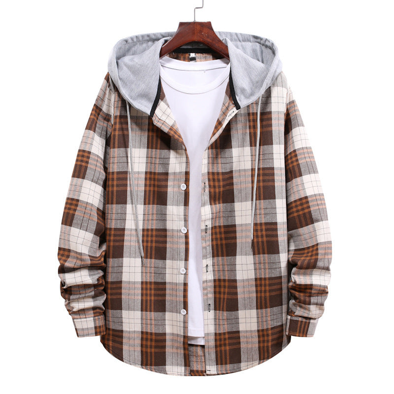 Plaid Hoodie Shirt Men's Autumn Hooded Jacket