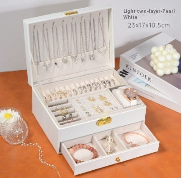 Multi-Layer Lockable Jewelry Organizer High-grade Exquisite Necklace Earrings Gold Jewelry Box