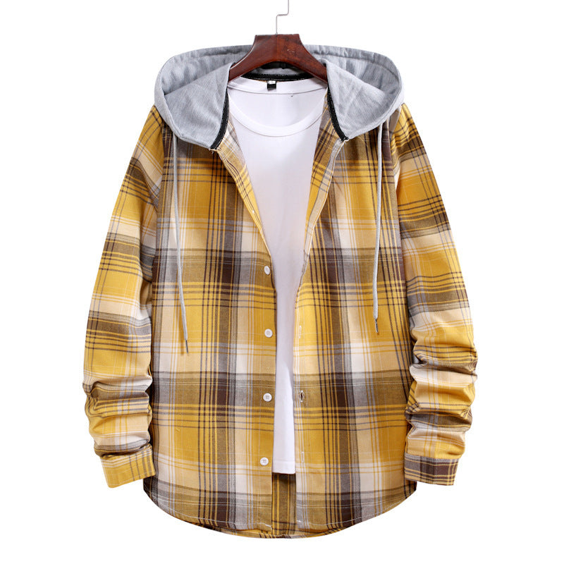 Plaid Hoodie Shirt Men's Autumn Hooded Jacket