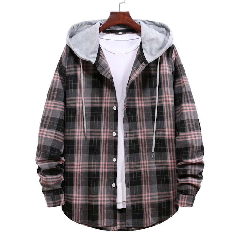 Plaid Hoodie Shirt Men's Autumn Hooded Jacket
