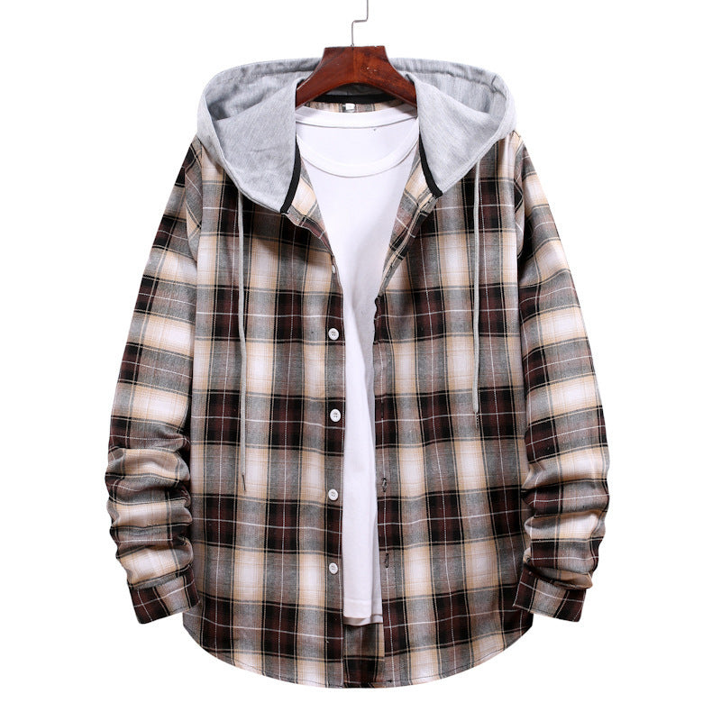 Plaid Hoodie Shirt Men's Autumn Hooded Jacket