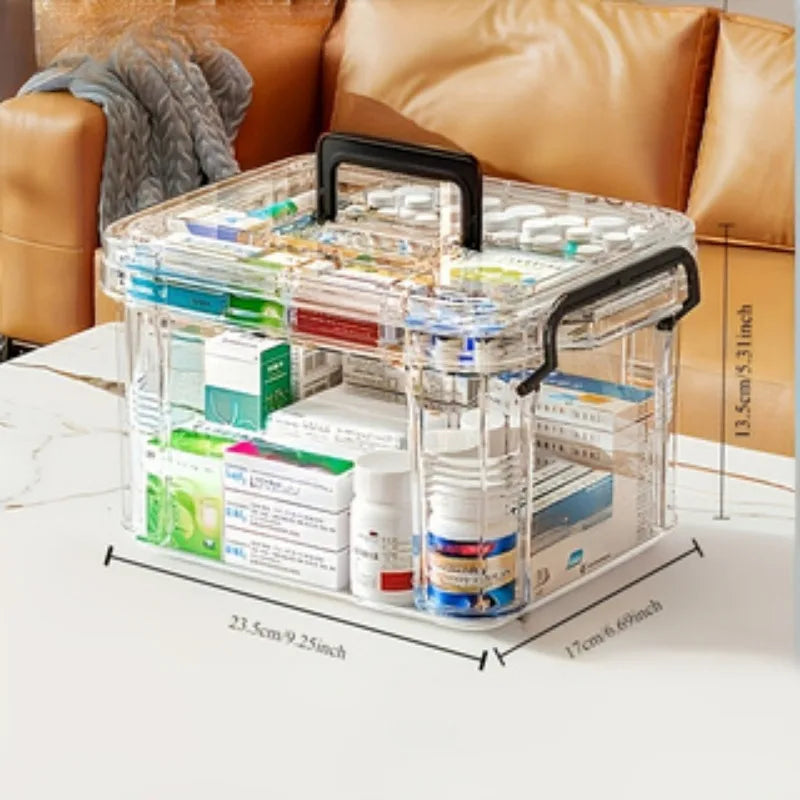 Large Capacity Portable Handle Medicine Storage Box - Waterproof, Transparent Storage for Home & Travel