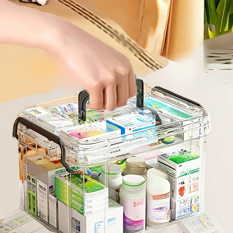 Large Capacity Portable Handle Medicine Storage Box - Waterproof, Transparent Storage for Home & Travel