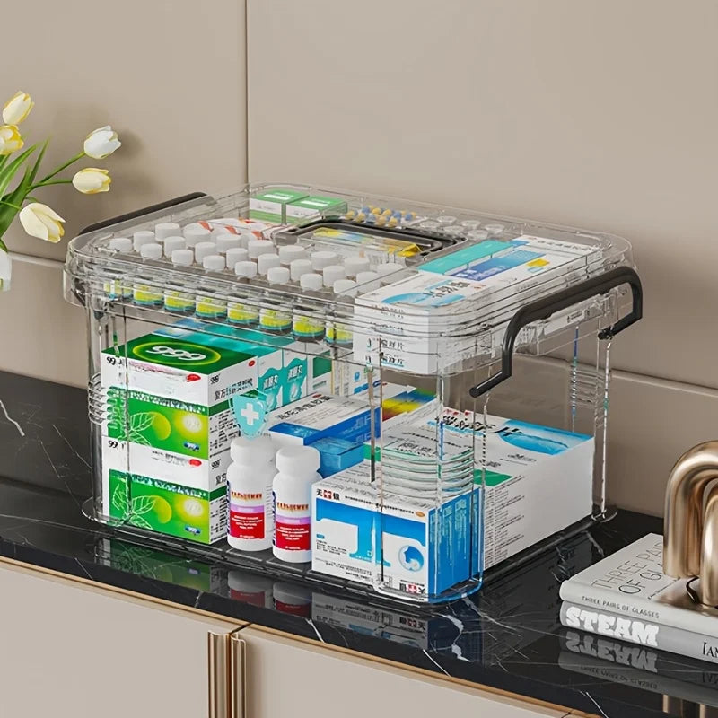 Large Capacity Portable Handle Medicine Storage Box - Waterproof, Transparent Storage for Home & Travel