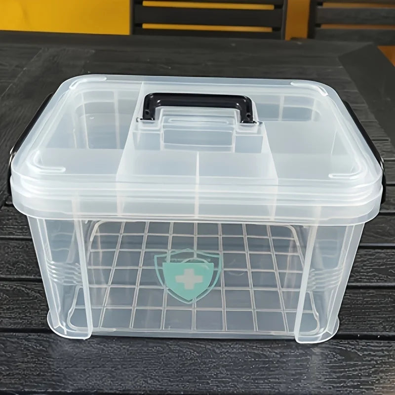 Large Capacity Portable Handle Medicine Storage Box - Waterproof, Transparent Storage for Home & Travel