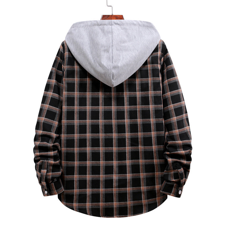 Plaid Hoodie Shirt Men's Autumn Hooded Jacket