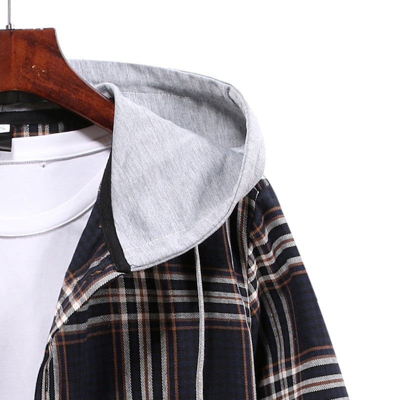 Plaid Hoodie Shirt Men's Autumn Hooded Jacket