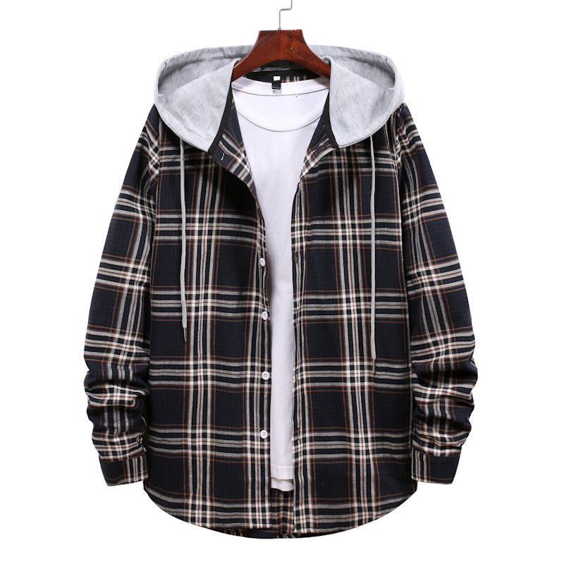 Plaid Hoodie Shirt Men's Autumn Hooded Jacket