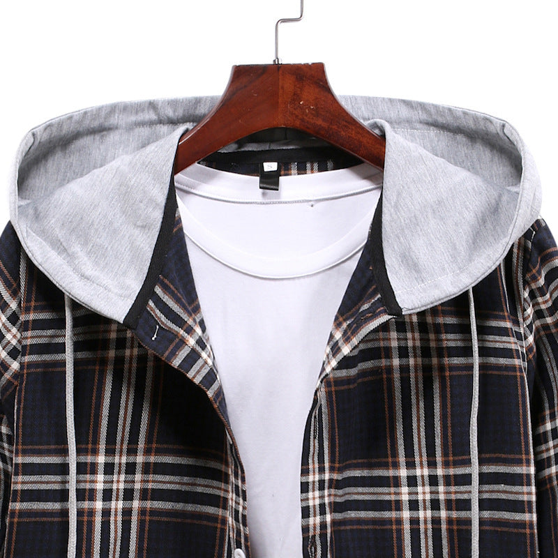 Plaid Hoodie Shirt Men's Autumn Hooded Jacket