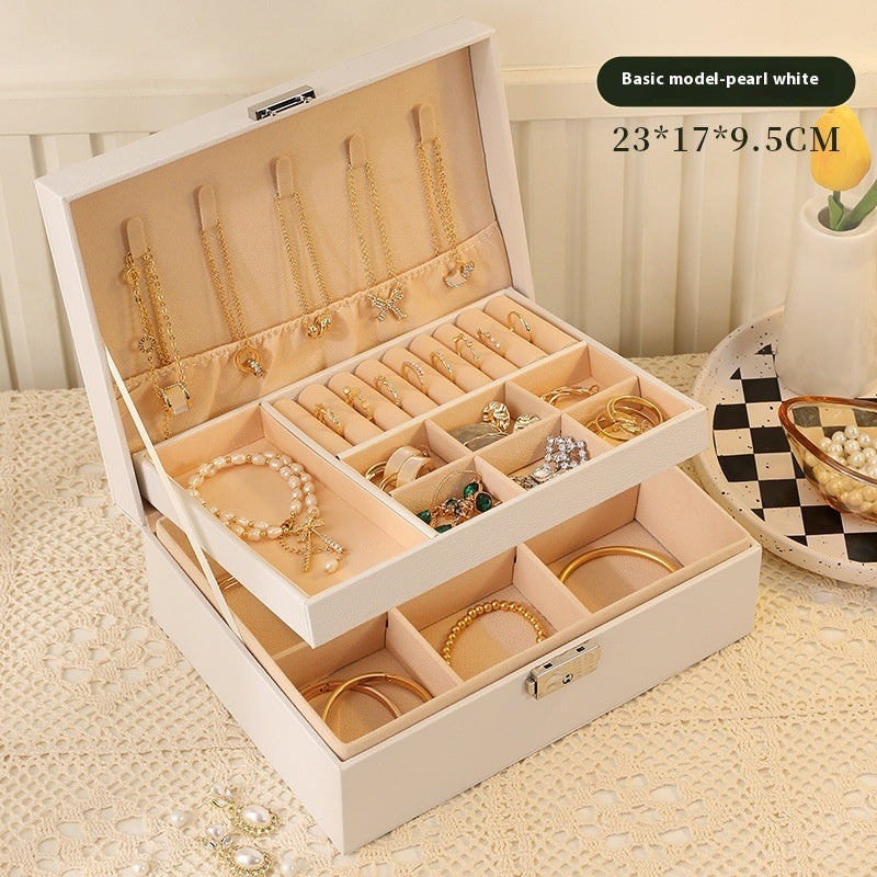 Multi-Layer Lockable Jewelry Organizer High-grade Exquisite Necklace Earrings Gold Jewelry Box