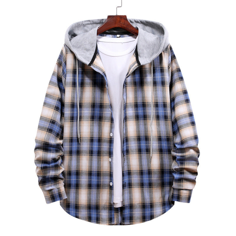 Plaid Hoodie Shirt Men's Autumn Hooded Jacket