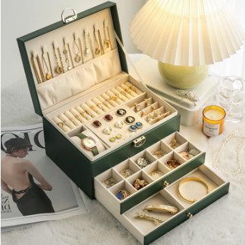 Multi-Layer Lockable Jewelry Organizer High-grade Exquisite Necklace Earrings Gold Jewelry Box