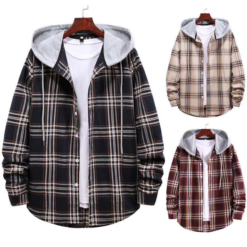 Plaid Hoodie Shirt Men's Autumn Hooded Jacket
