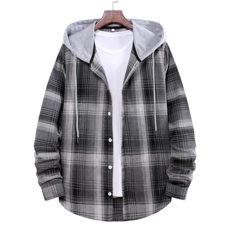 Plaid Hoodie Shirt Men's Autumn Hooded Jacket