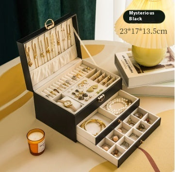 Multi-Layer Lockable Jewelry Organizer High-grade Exquisite Necklace Earrings Gold Jewelry Box