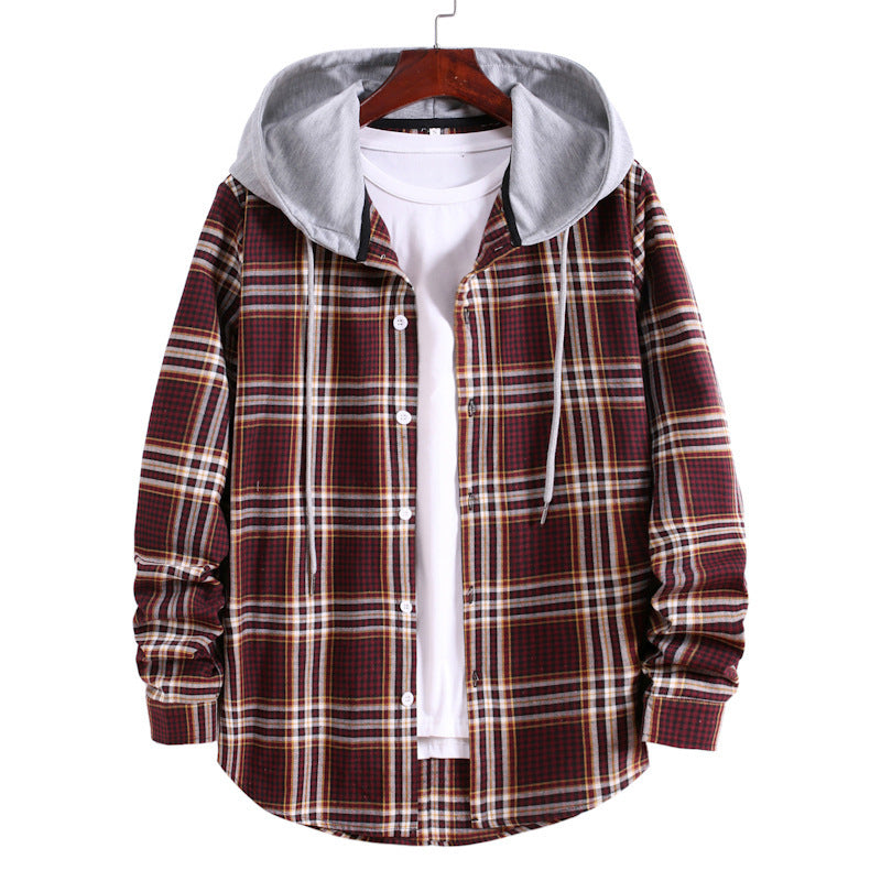 Plaid Hoodie Shirt Men's Autumn Hooded Jacket